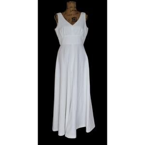 70s Montgomery Ward White Polyester Wide Leg Sleeveless Palazzo Jumpsuit M/L